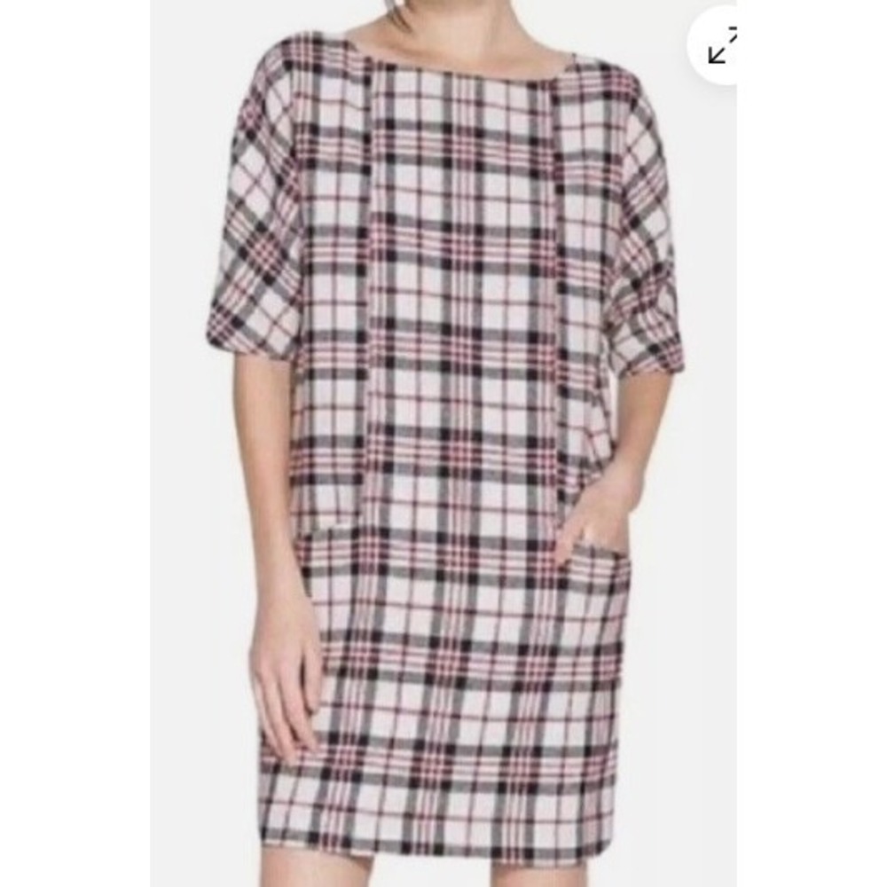 Zara Tartan Shift Dress British Heritage Mod 60s London Style Wool Blend Medium - Picture 3 of 13
